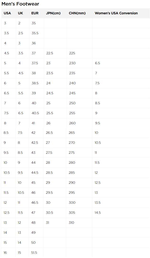 comparaison taille nike adidas