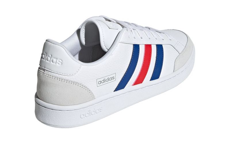 Adidas white blue and red stripe on sale courtset trainers